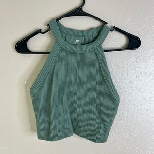 Aerie Olive Green Ribbed Crop